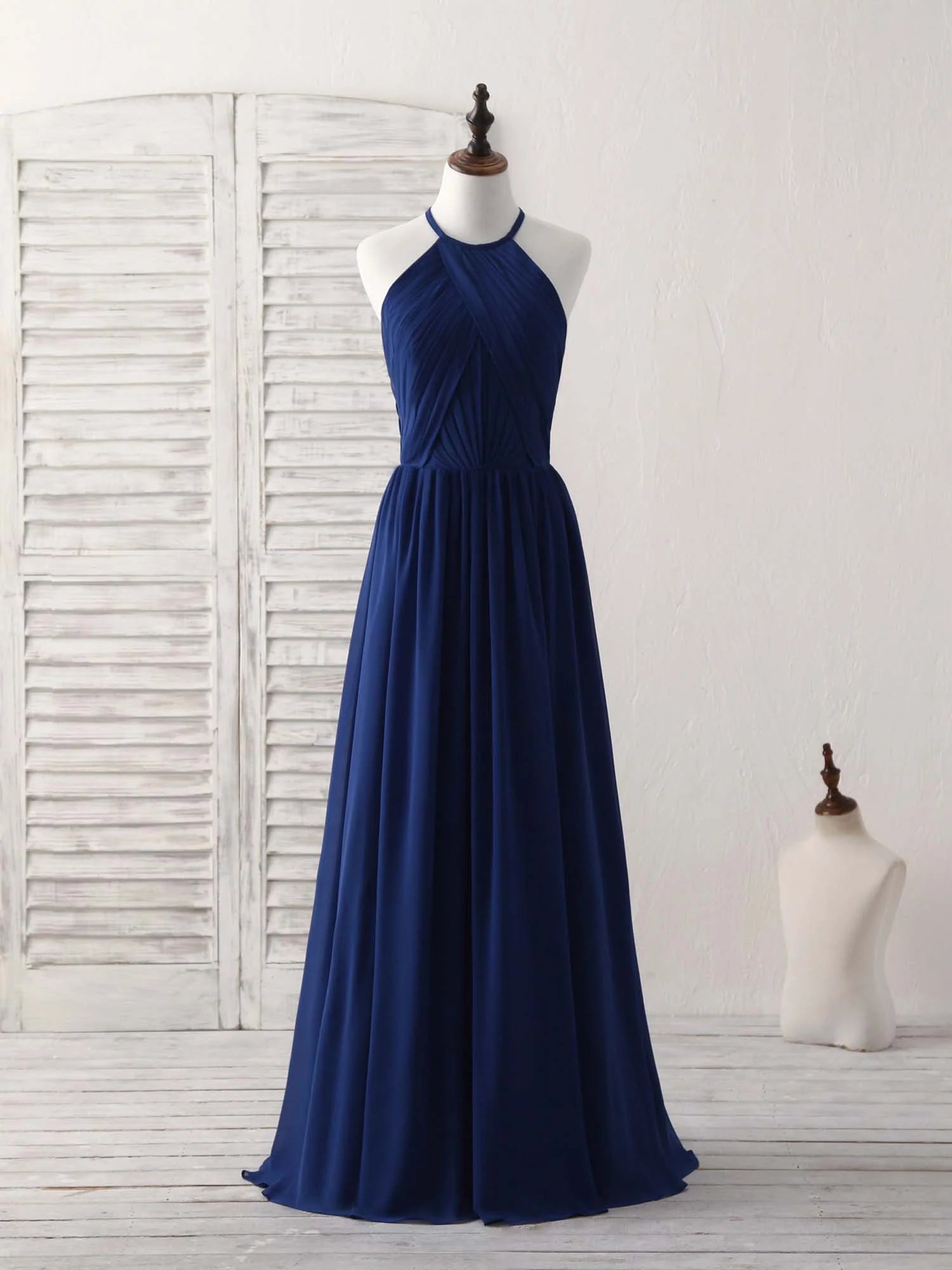 Buyishang Simple Dark Blue Chiffon Long Prom Dress Blue Bridesmaid Dress Bridesmaid dress shop